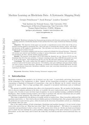 PDF Document Cover - Machine Learning on Blockchain Data: Systematic Mapping Study Analysis